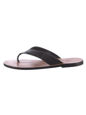 Chanel Leather Embossed Logo Flat Thong Slide Sandals